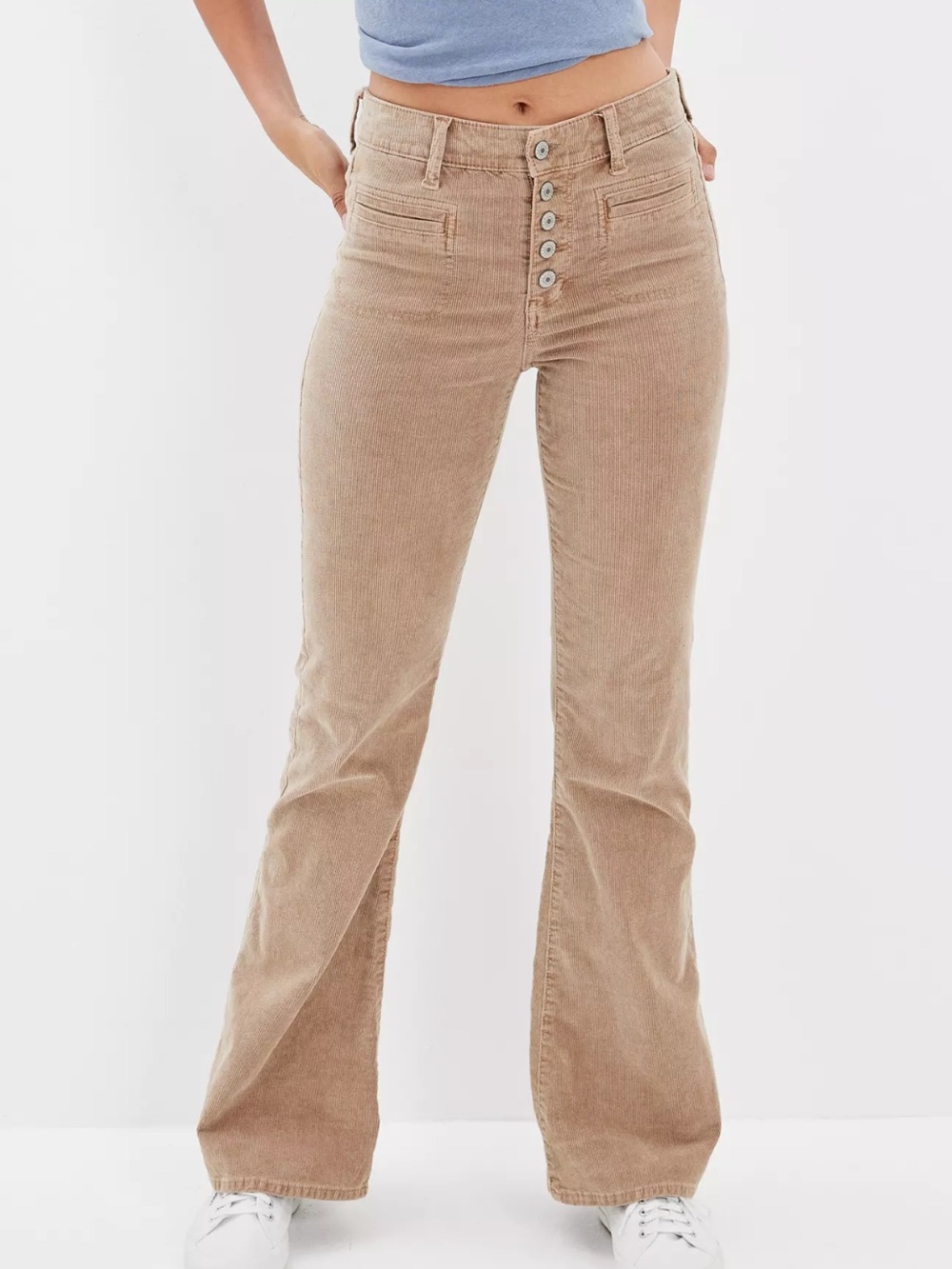 American Eagle Outfitters Tan Corduroy High-Waist Flare Jeans
